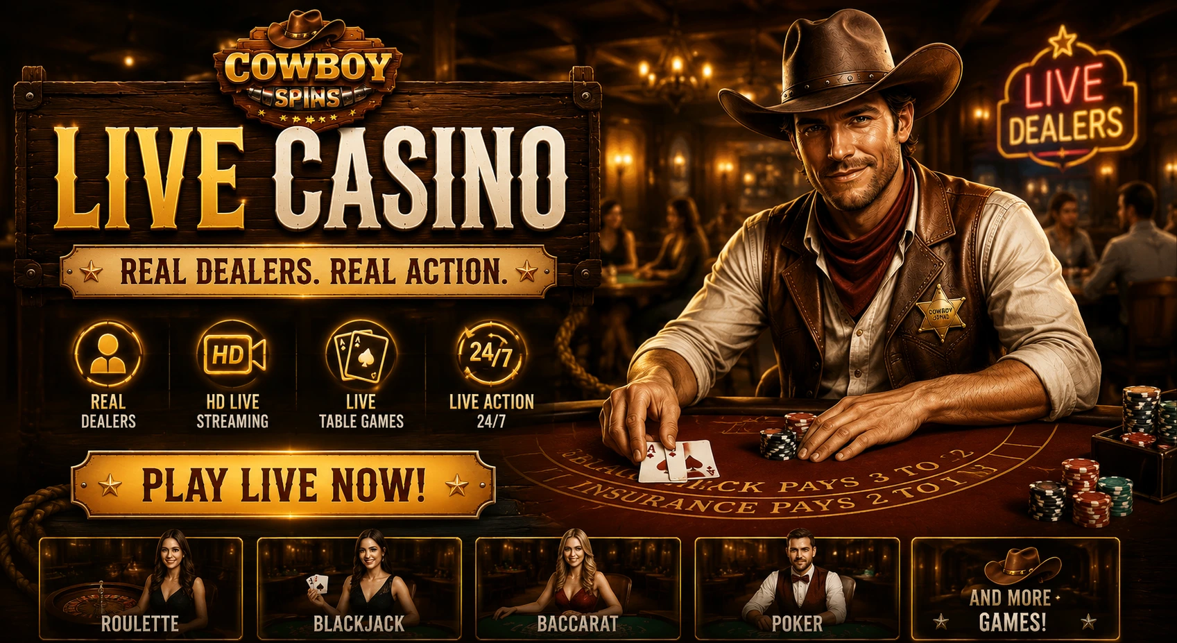 Cowboy Spins live casino — Evolution tables and game shows